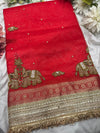 Red Colour Gajraj Maharani Saree With zari border