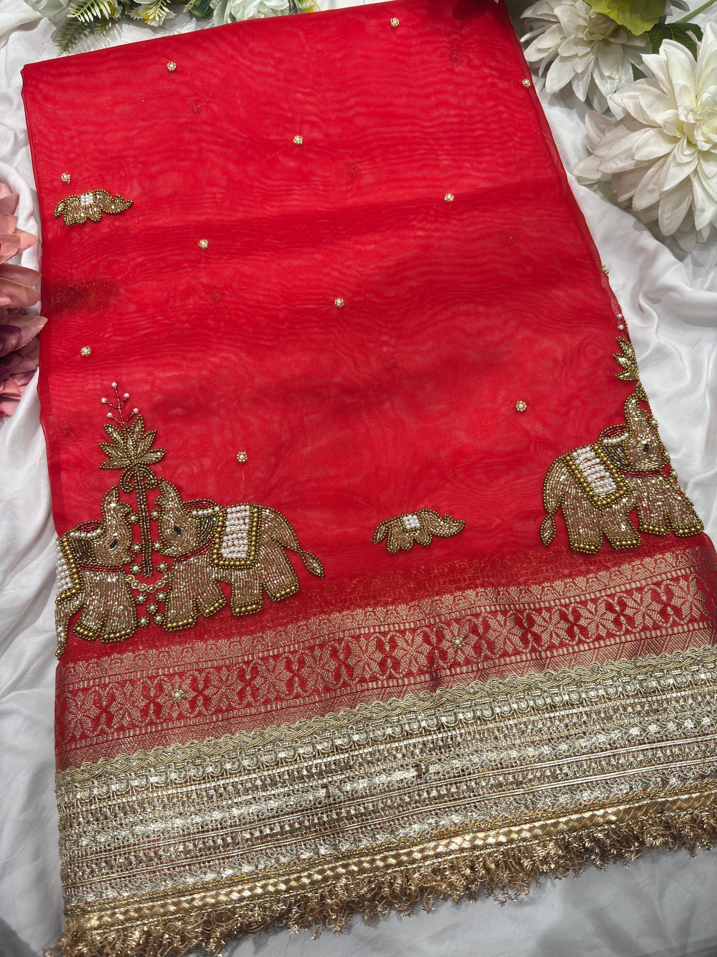 Red Colour Gajraj Maharani Saree With zari border