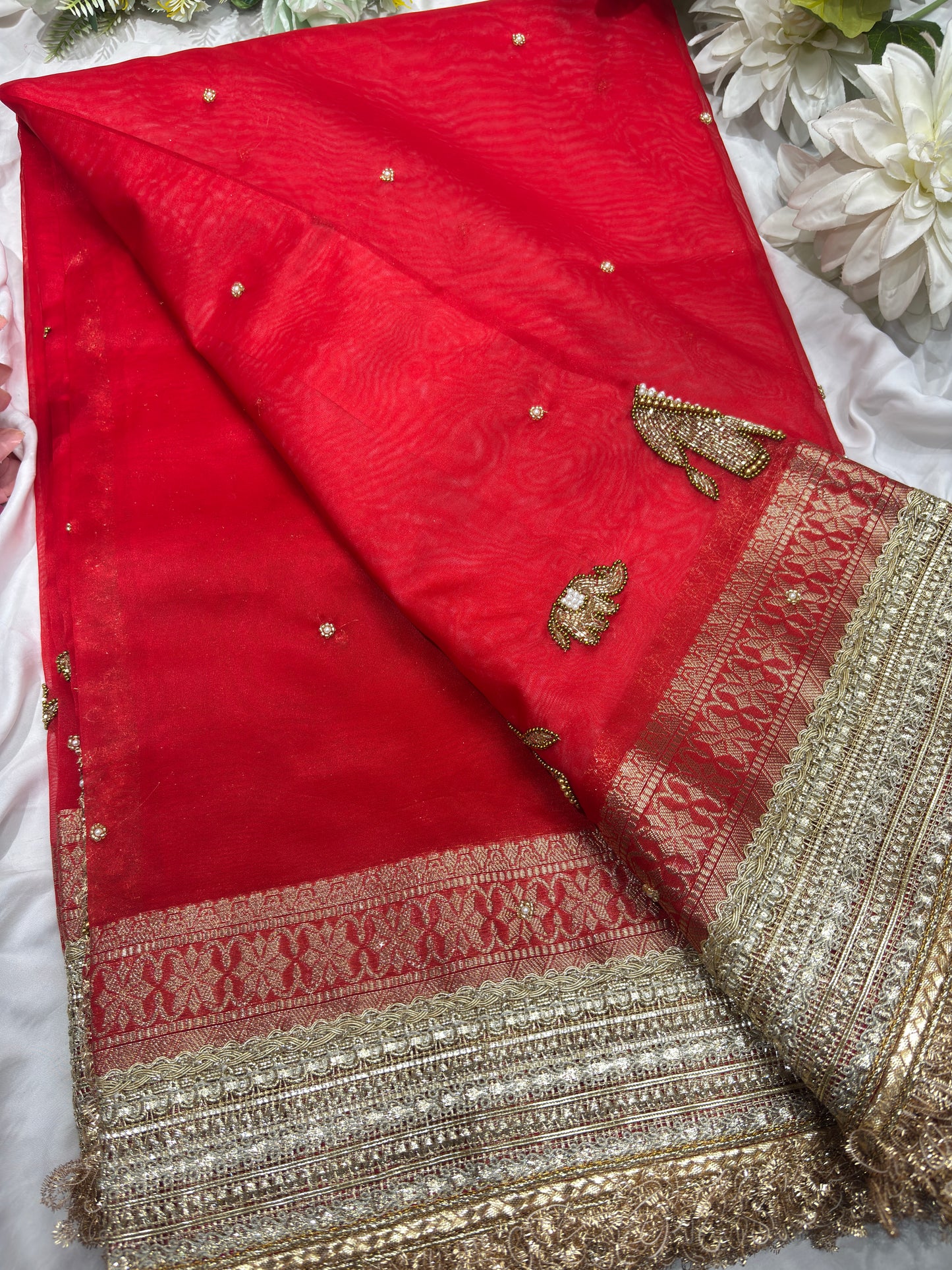 Red Colour Gajraj Maharani Saree With zari border