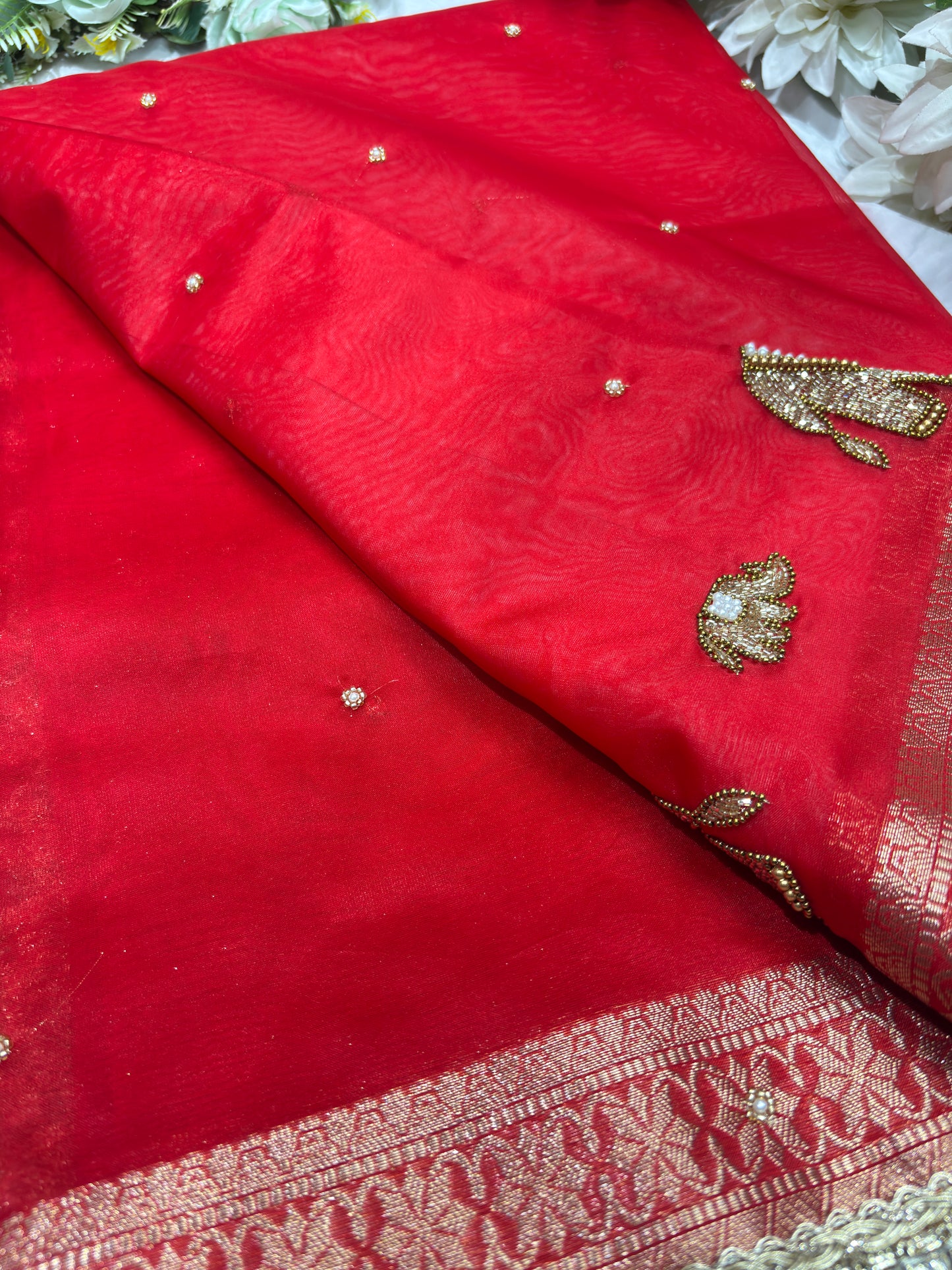 Red Colour Gajraj Maharani Saree With zari border