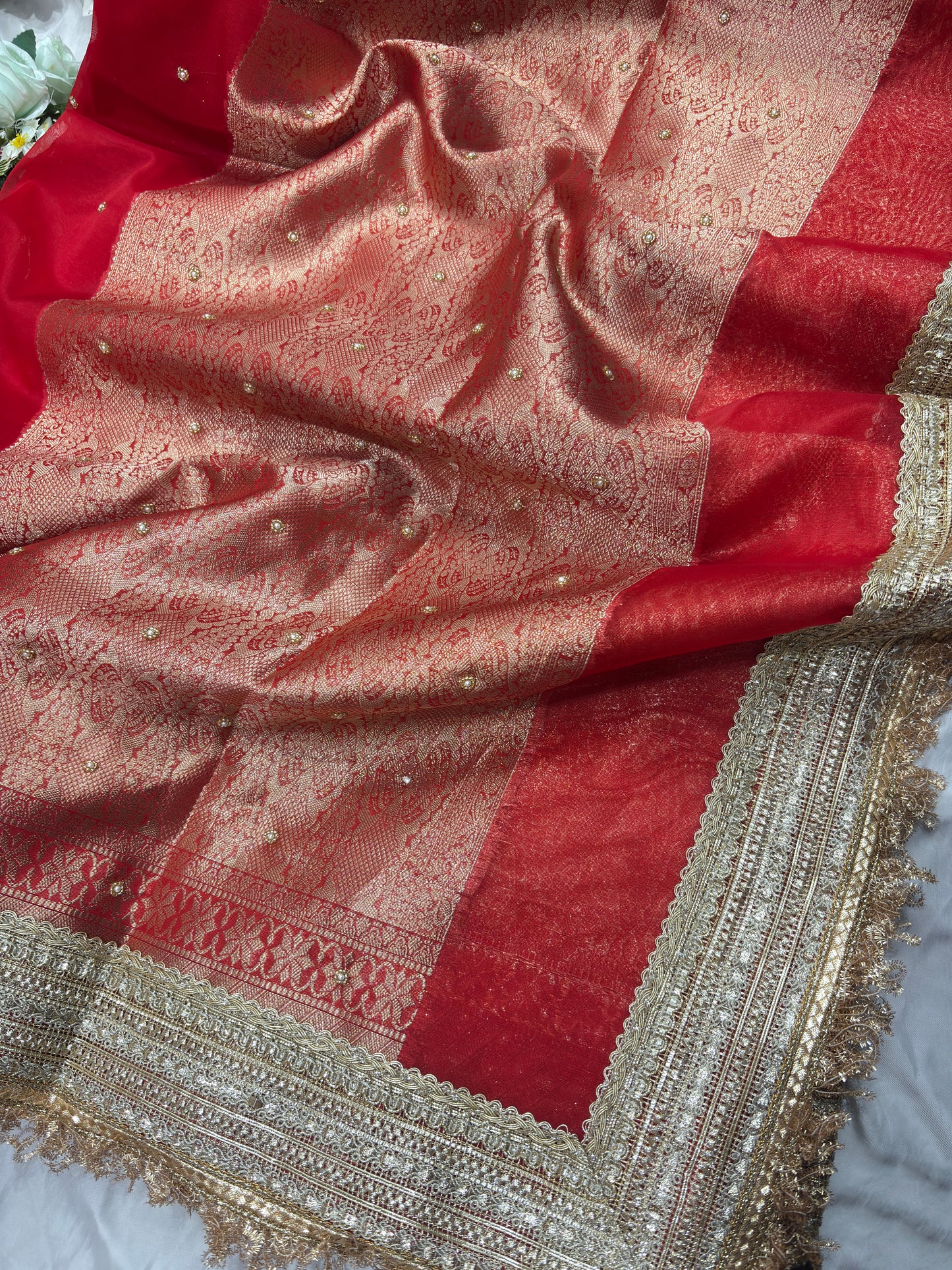 Red Colour Gajraj Maharani Saree With zari border
