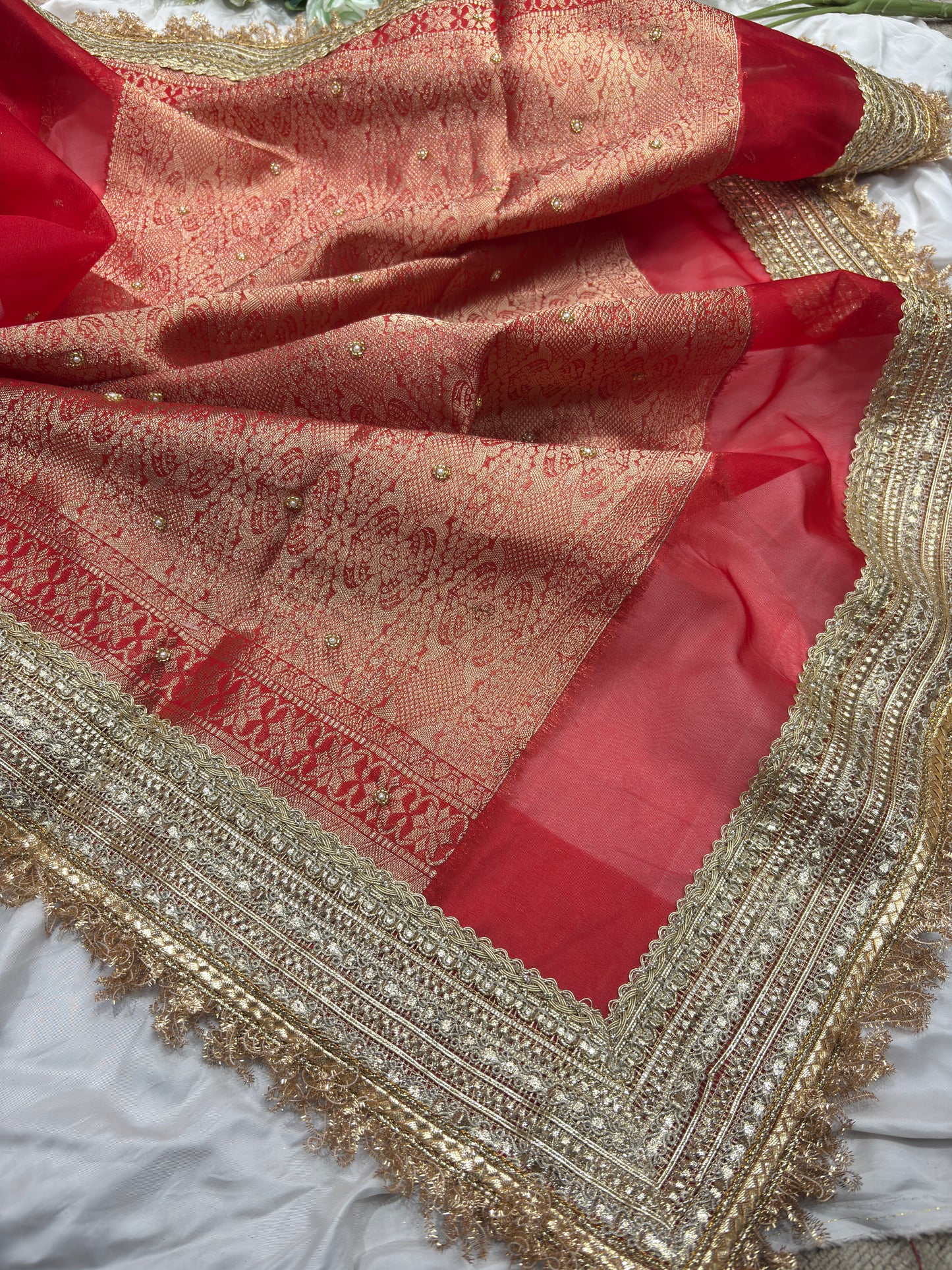 Red Colour Gajraj Maharani Saree With zari border