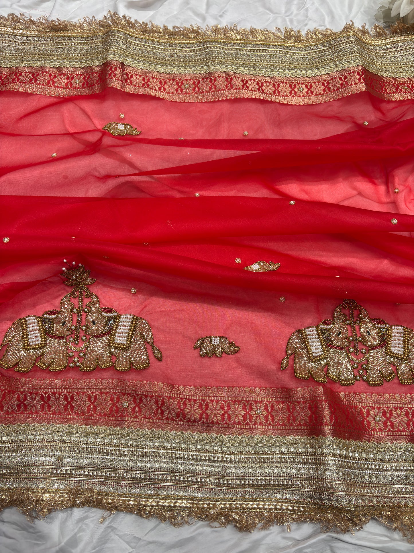 Red Colour Gajraj Maharani Saree With zari border