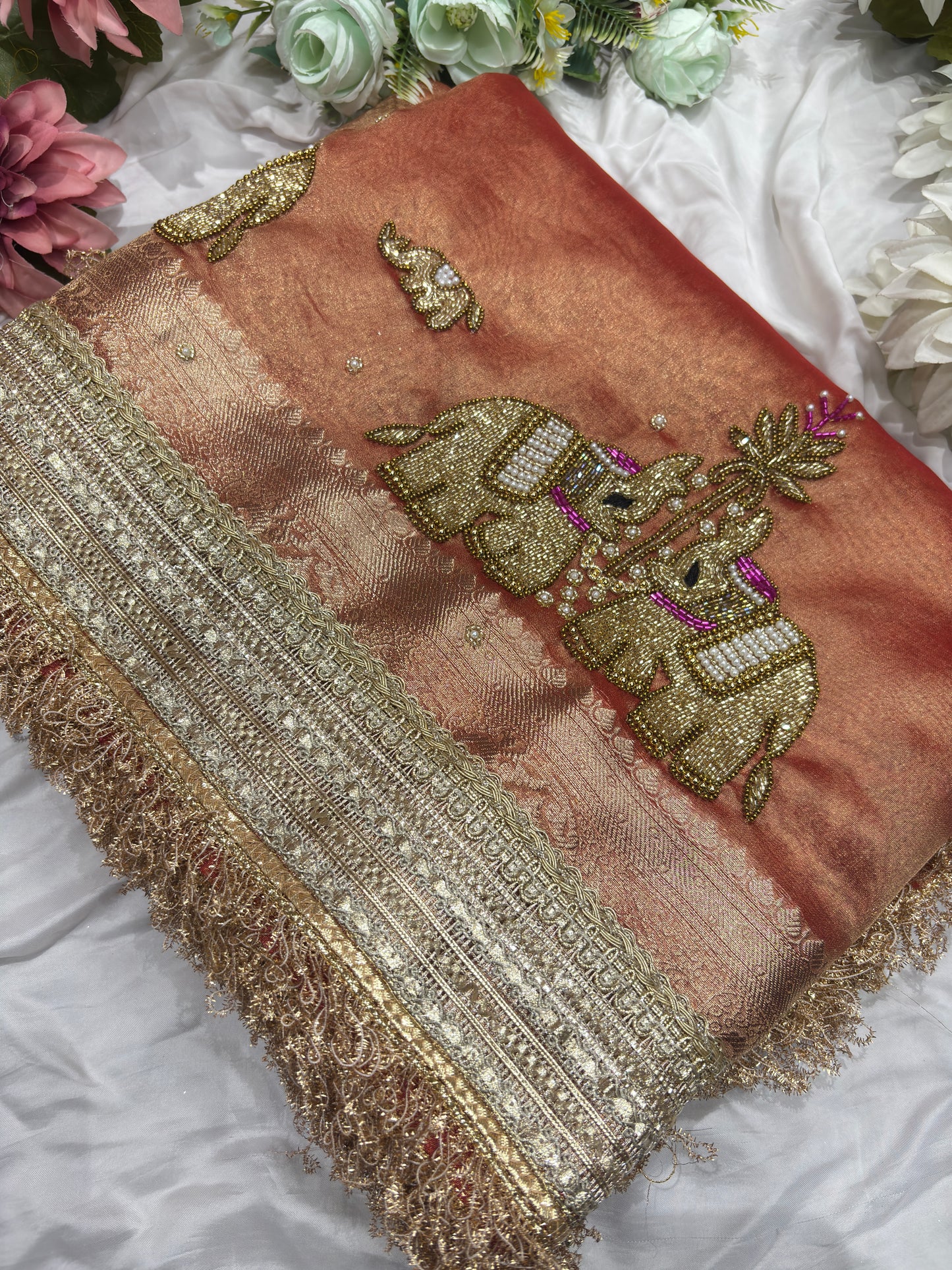 Rust Colour Gajraj Maharani Saree With zari border