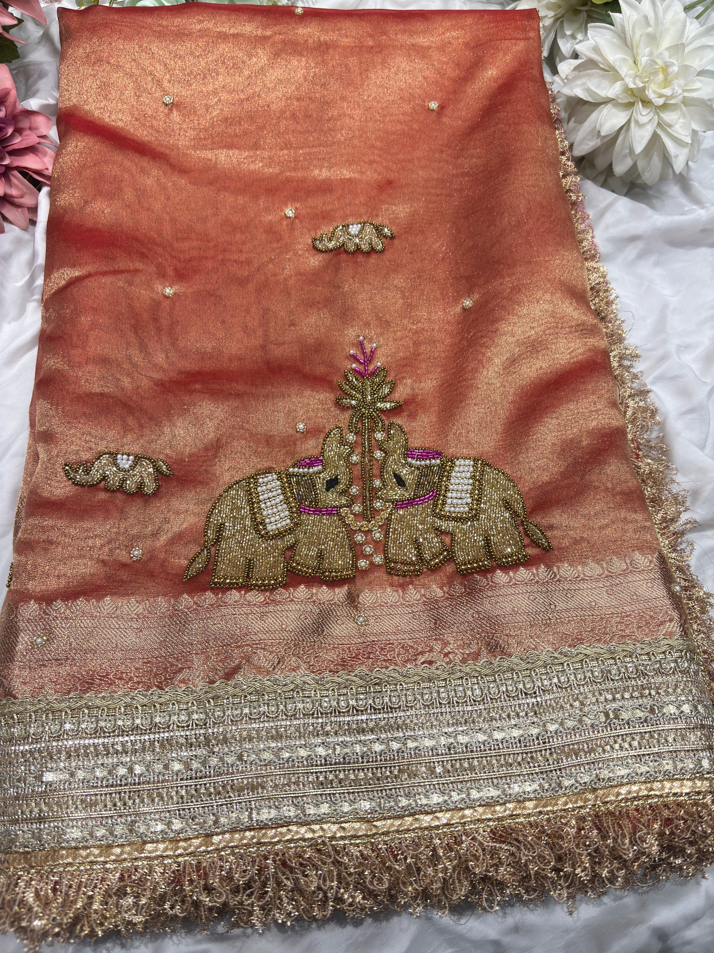 Rust Colour Gajraj Maharani Saree With zari border