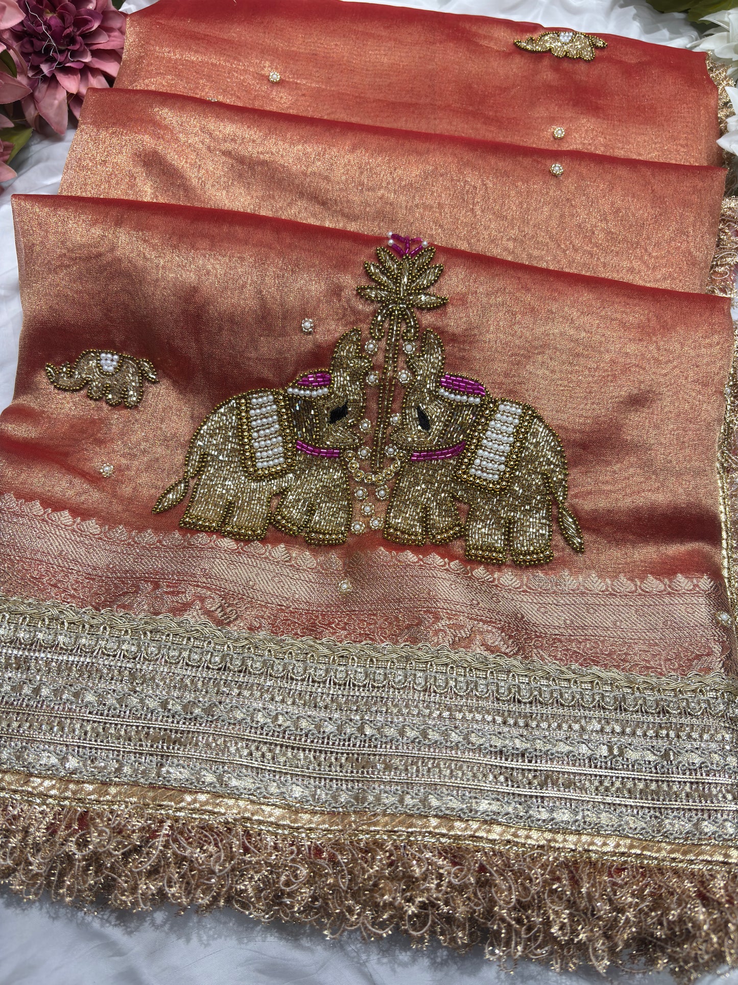 Rust Colour Gajraj Maharani Saree With zari border