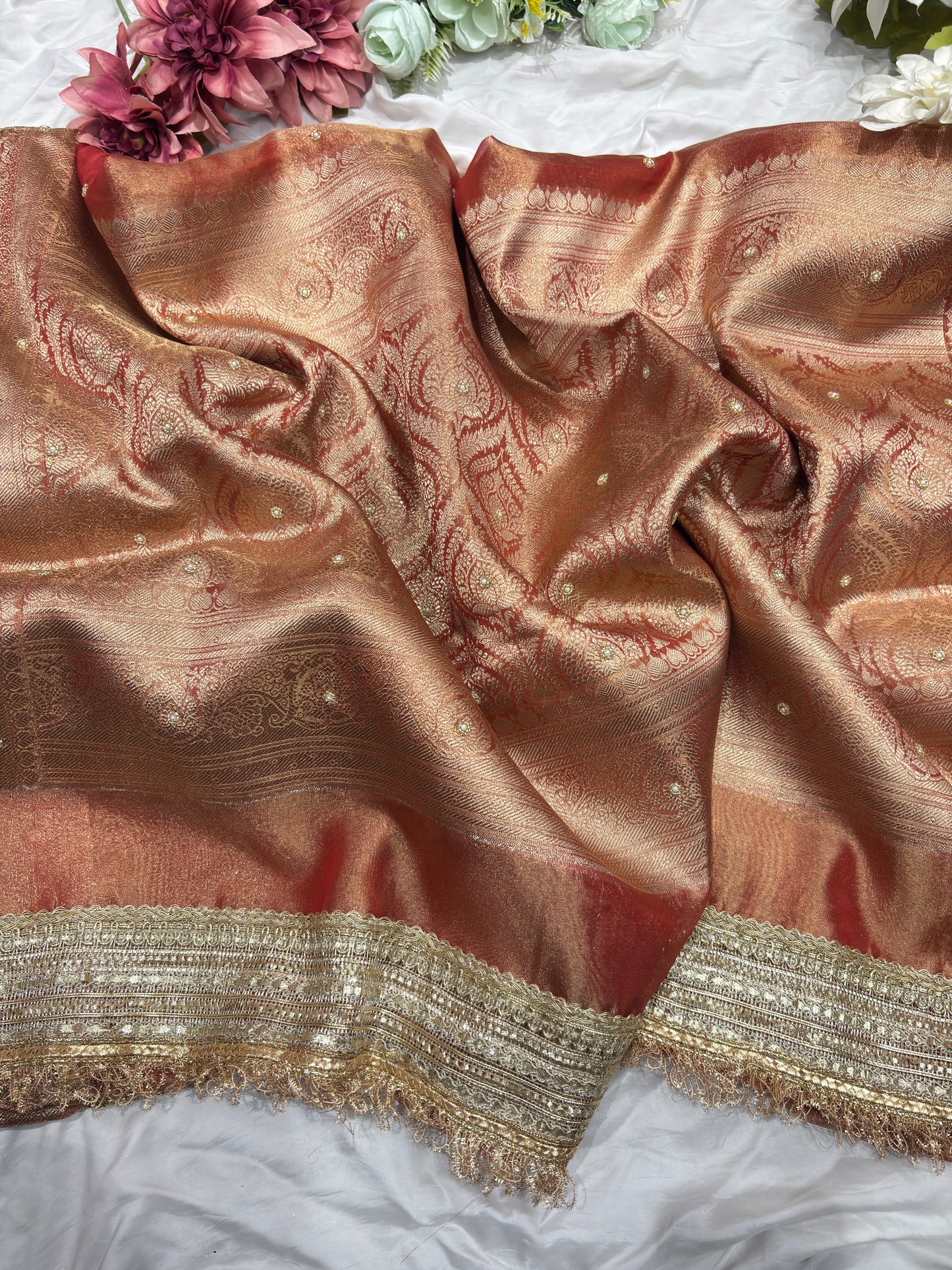 Rust Colour Gajraj Maharani Saree With zari border