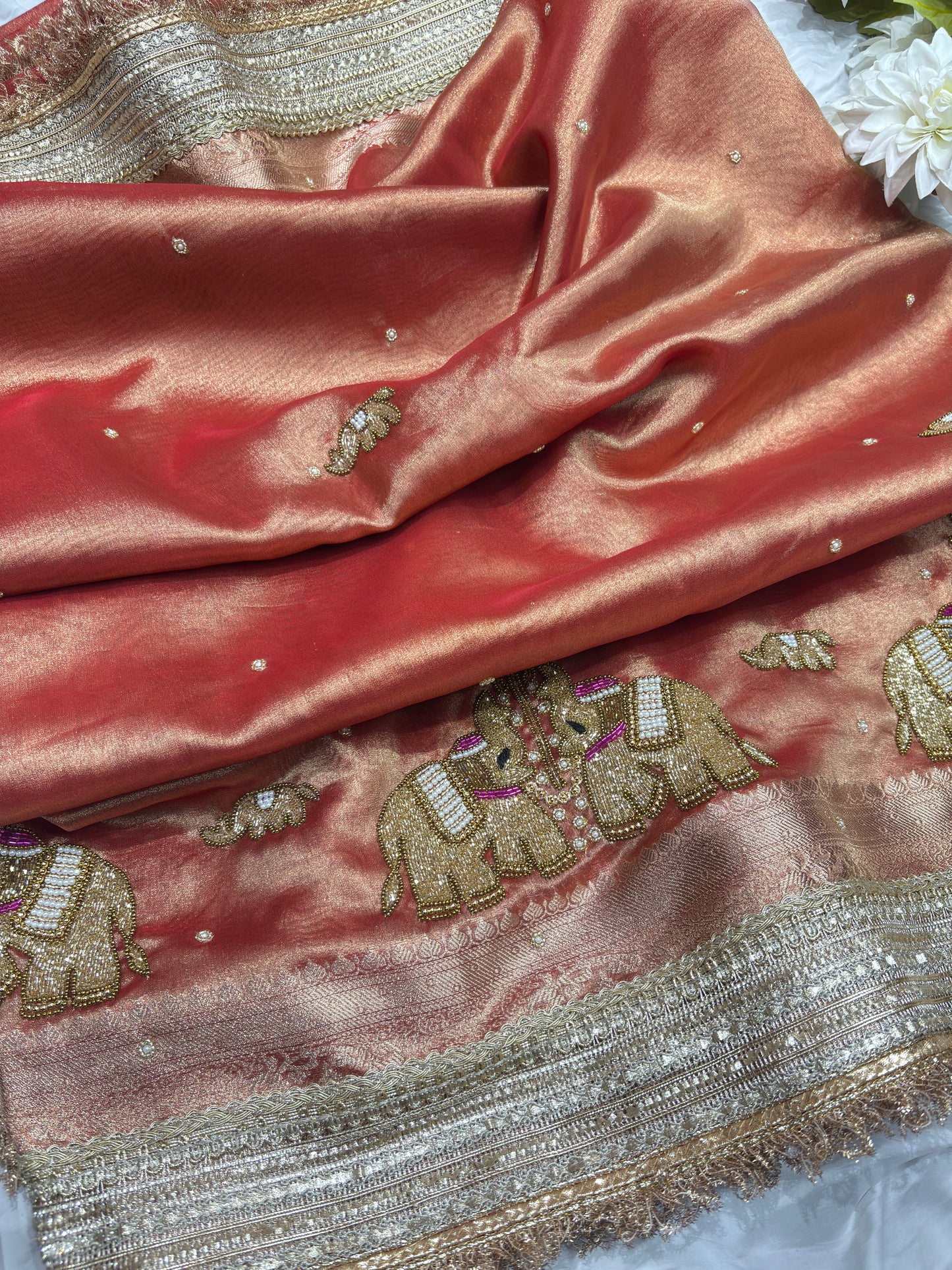 Rust Colour Gajraj Maharani Saree With zari border