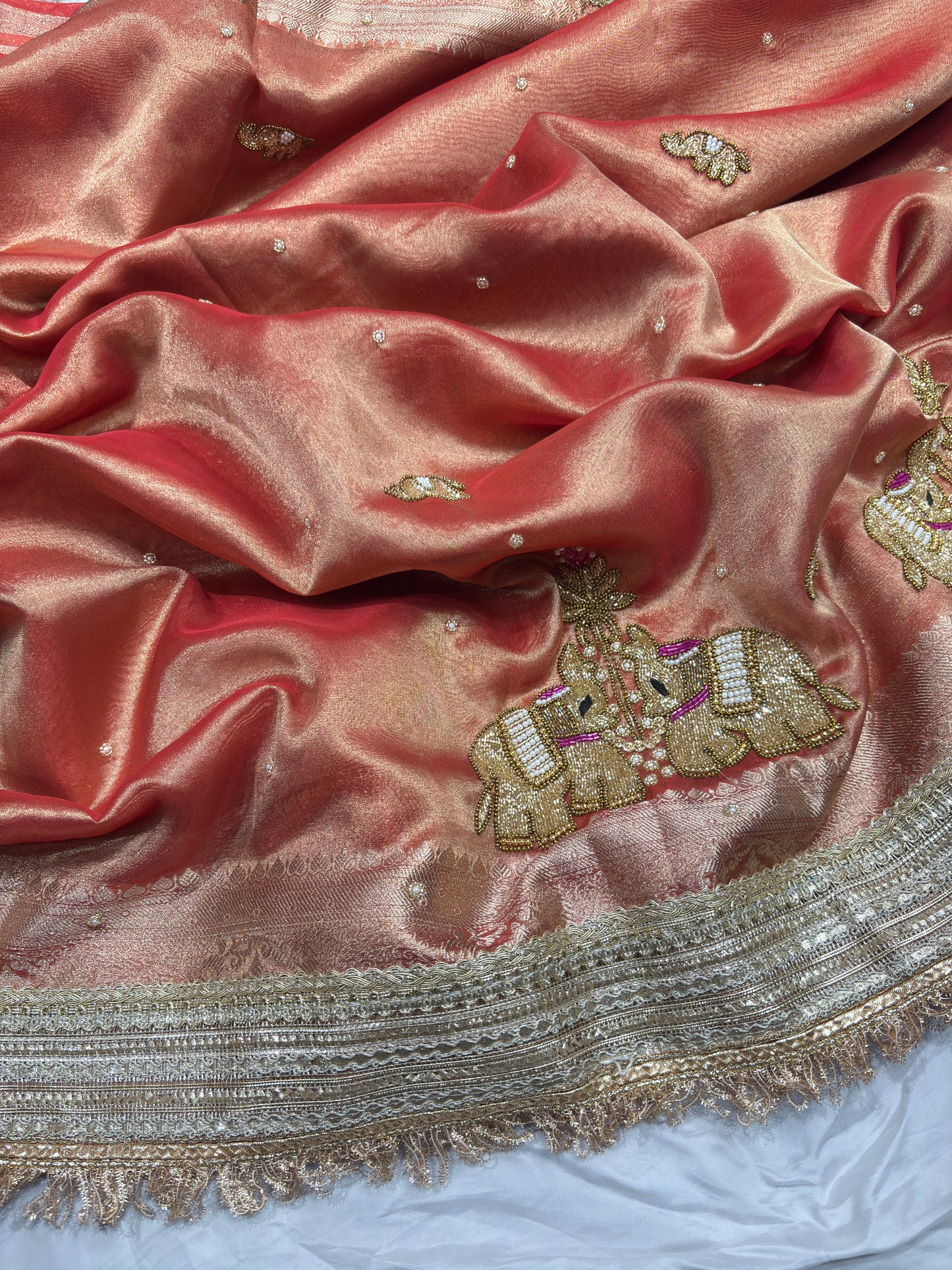 Rust Colour Gajraj Maharani Saree With zari border