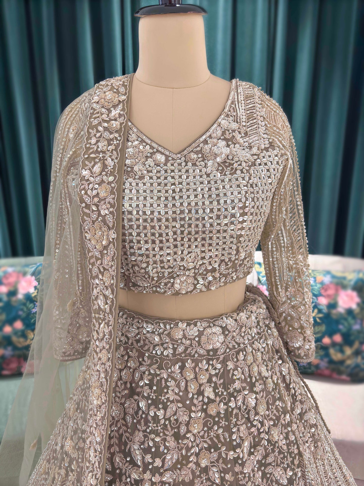 Gold Embroidered Non-Bridal Lehenga with Full-Sleeve Blouse
