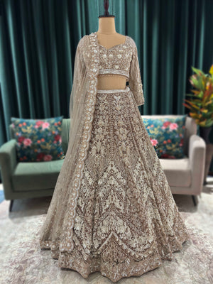 Heavy Embroidered Lehenga with Full-Sleeve Blouse & Net Dupatta