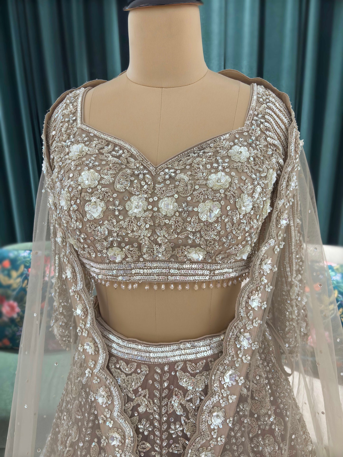 Heavy Embroidered Lehenga with Full-Sleeve Blouse & Net Dupatta