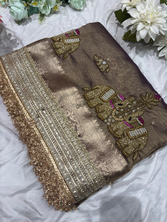 Mauve Colour Gajraj Maharani Saree With zari border