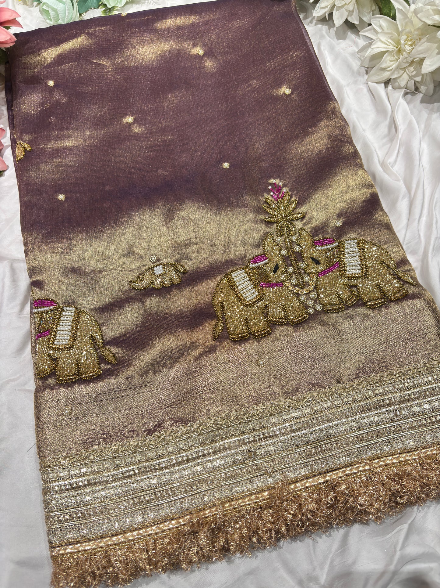 Mauve Colour Gajraj Maharani Saree With zari border