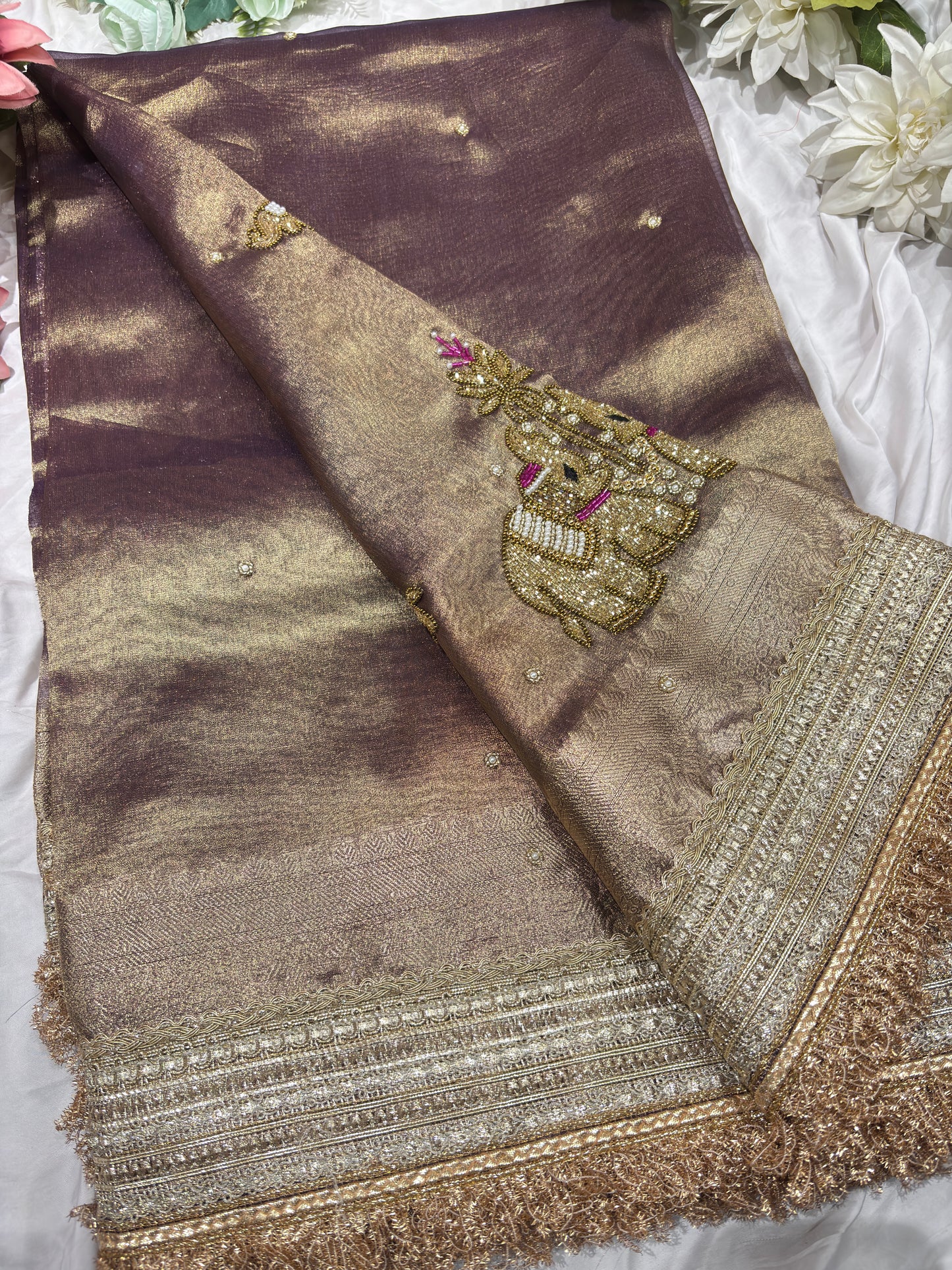 Mauve Colour Gajraj Maharani Saree With zari border