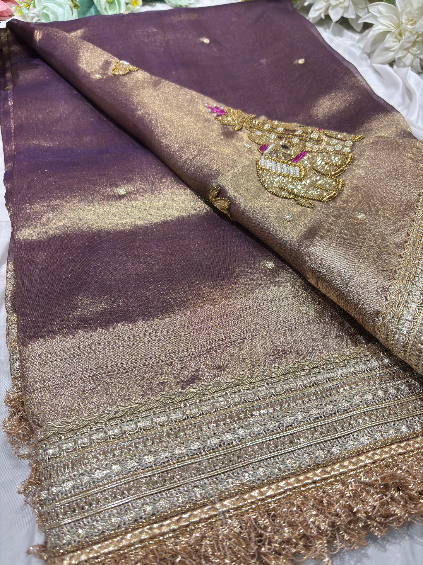 Mauve Colour Gajraj Maharani Saree With zari border