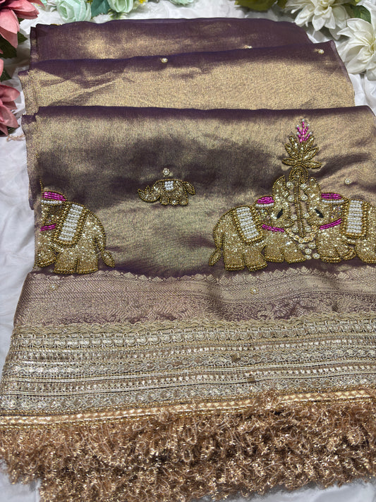Mauve Colour Gajraj Maharani Saree With zari border