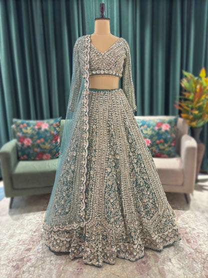 Embroidered Non-Bridal Lehenga with Full-Sleeve Blouse & Net Dupatta