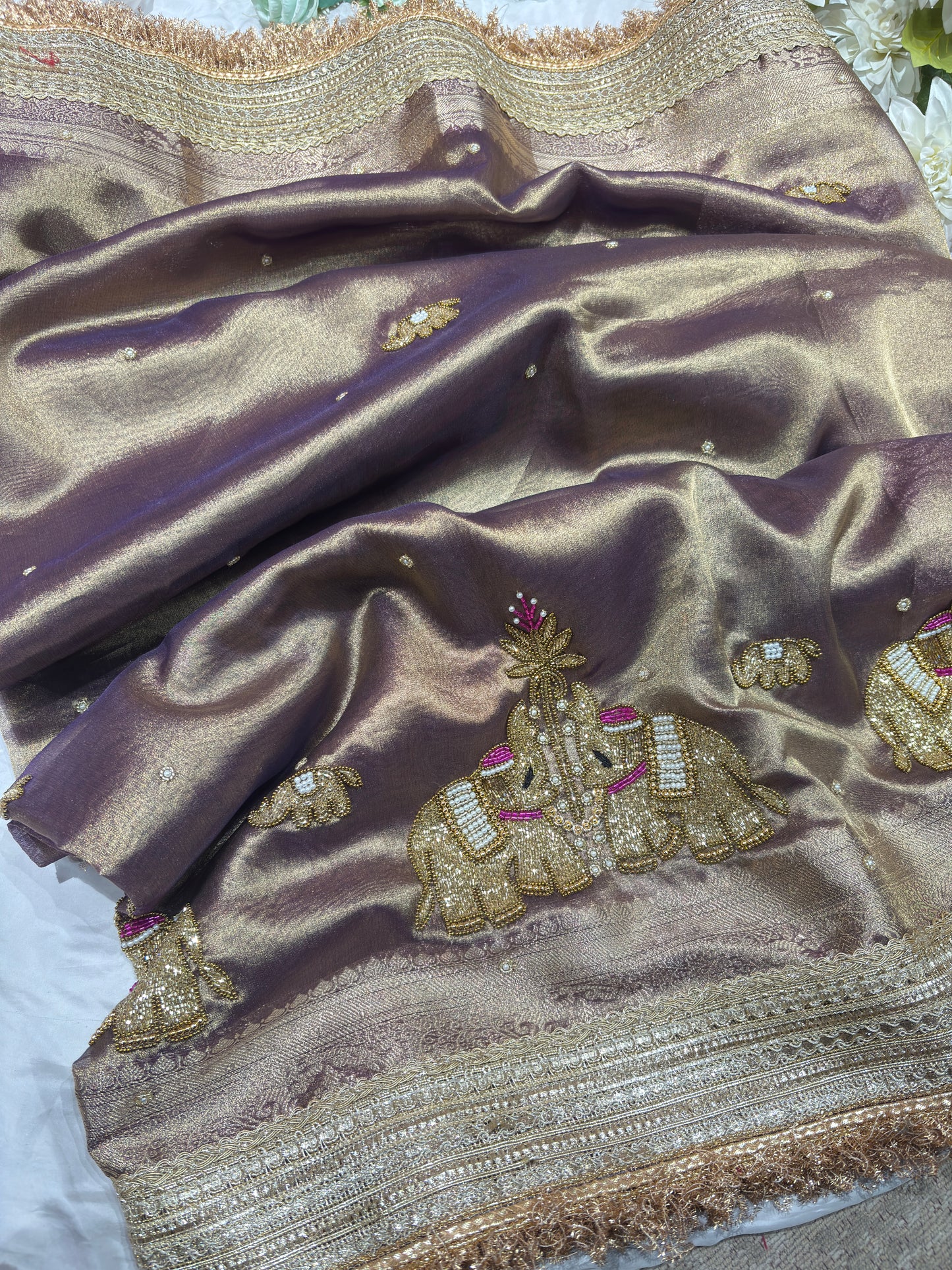 Mauve Colour Gajraj Maharani Saree With zari border