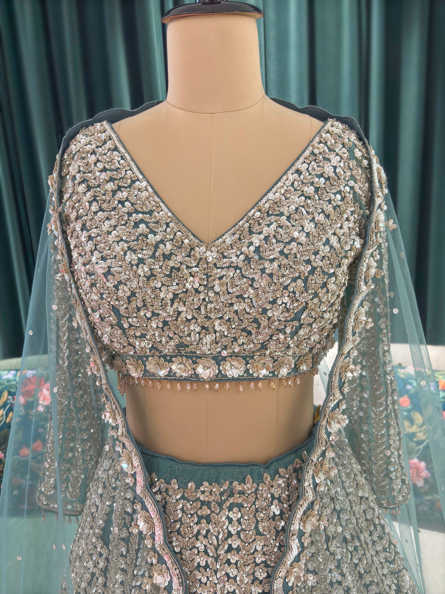 Embroidered Non-Bridal Lehenga with Full-Sleeve Blouse & Net Dupatta