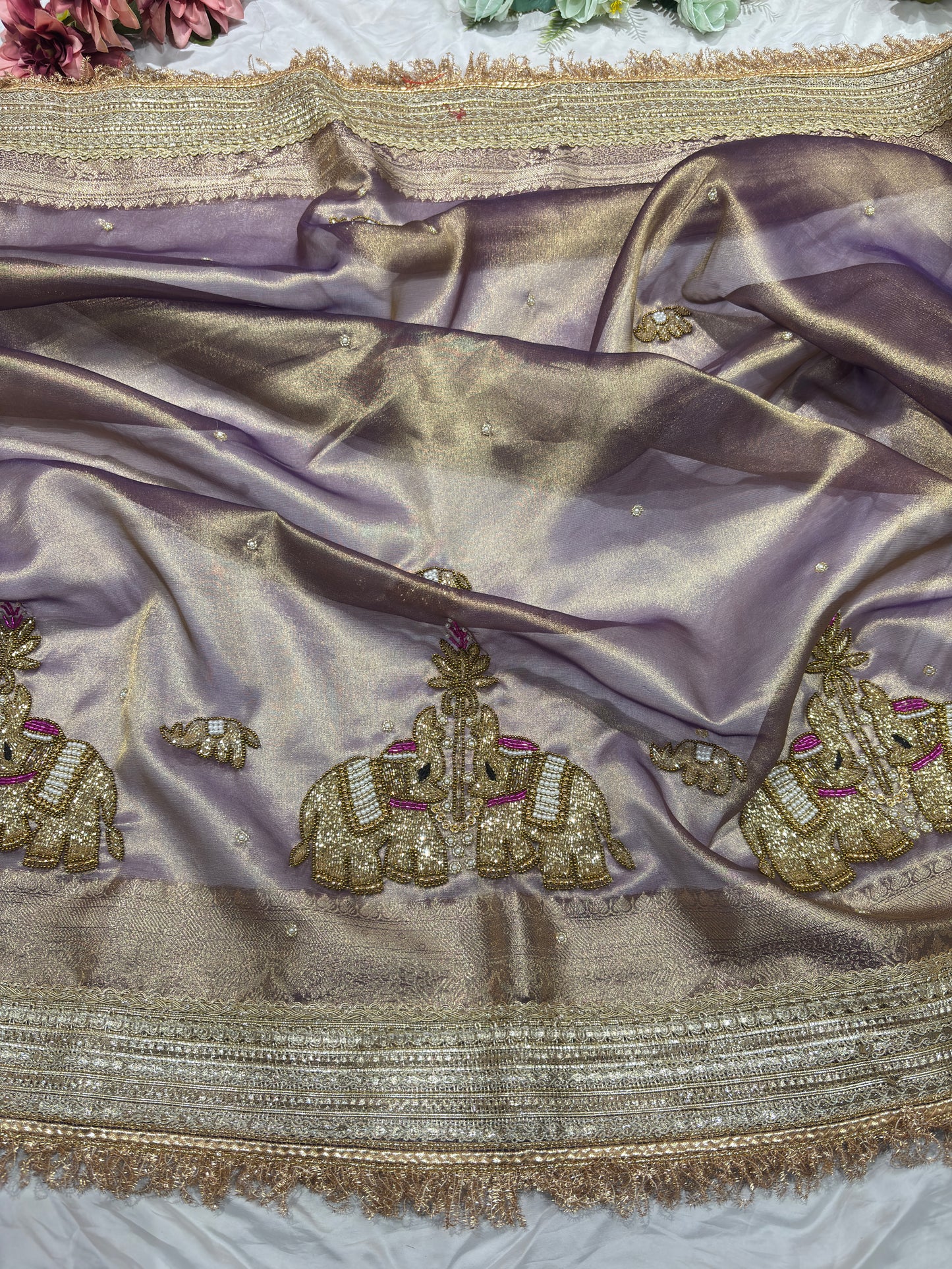 Mauve Colour Gajraj Maharani Saree With zari border