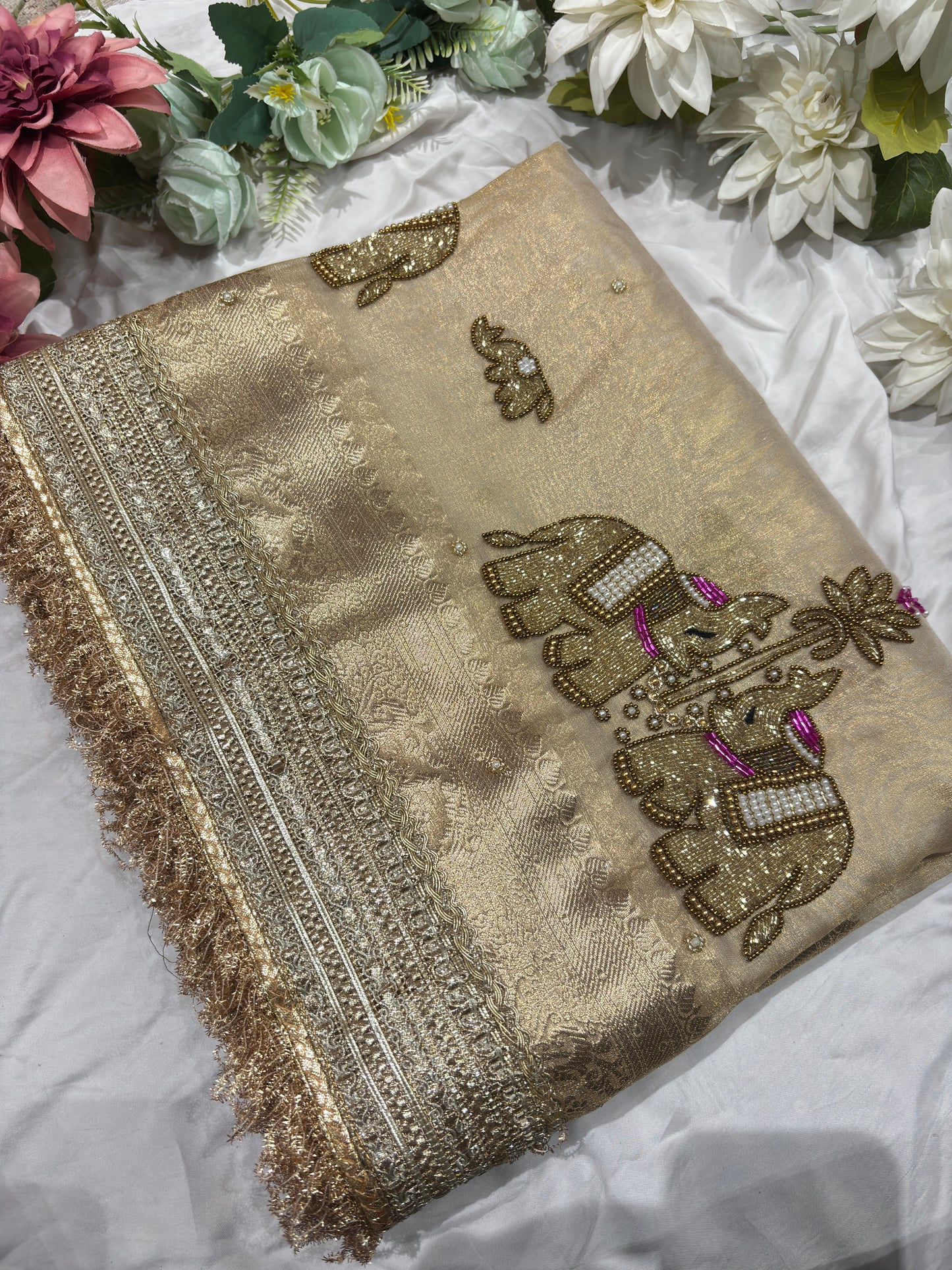 Golden Colour Gajraj Maharani Saree With zari border