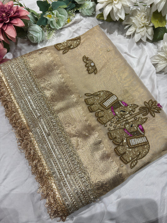Golden Colour Gajraj Maharani Saree With zari border