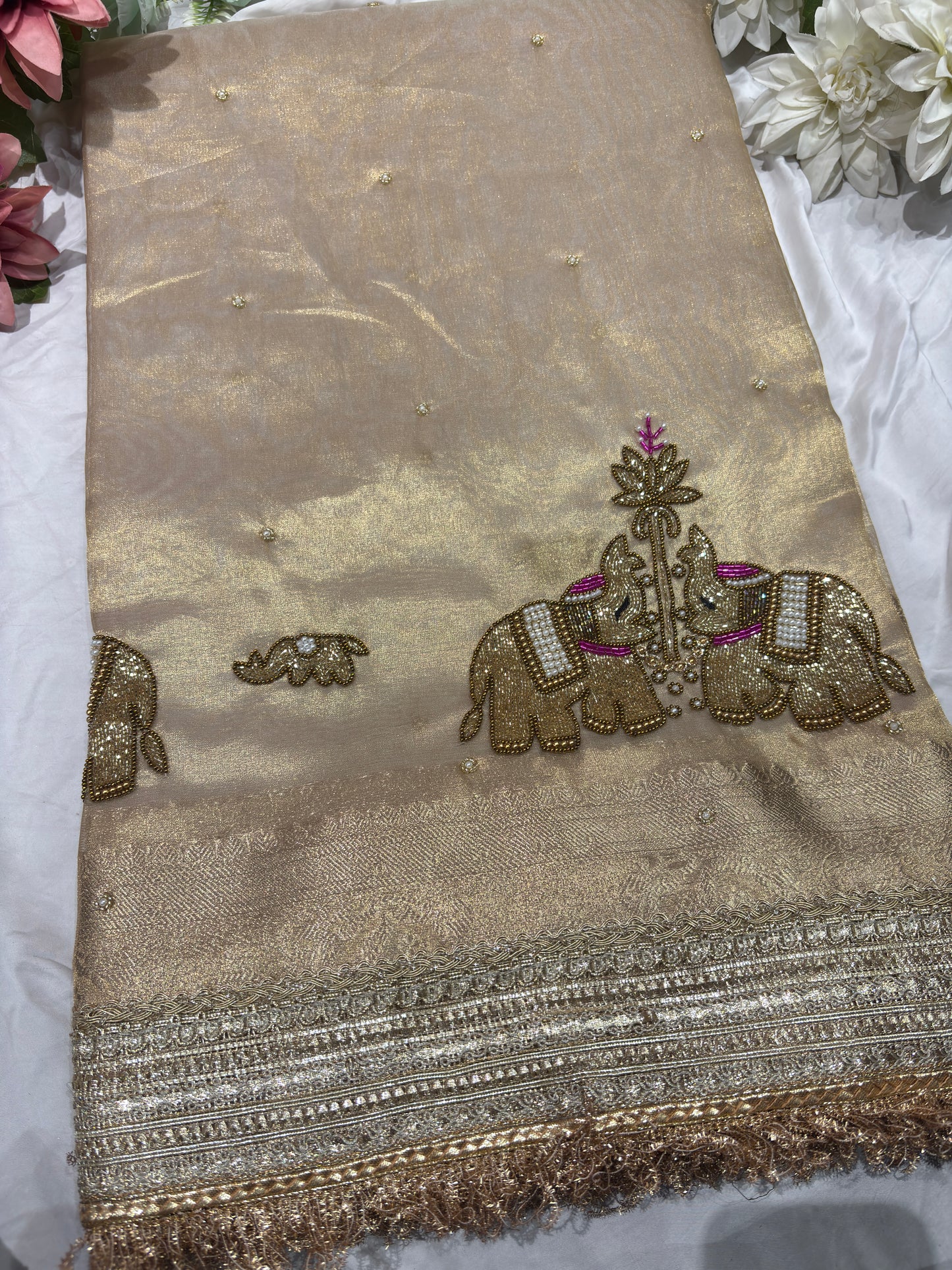 Golden Colour Gajraj Maharani Saree With zari border