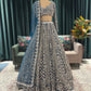 Blue Embroidered Lehenga with Full-Sleeve Blouse & Net Dupatta