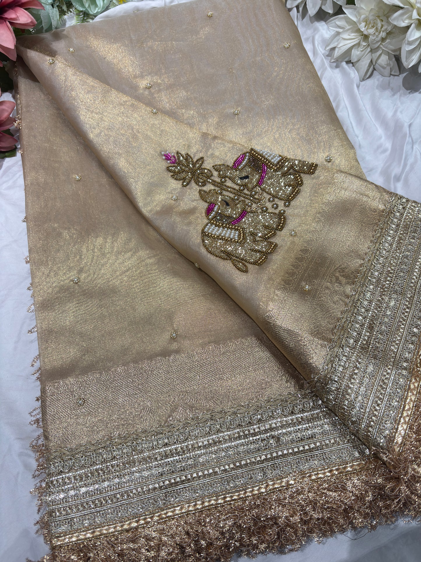 Golden Colour Gajraj Maharani Saree With zari border