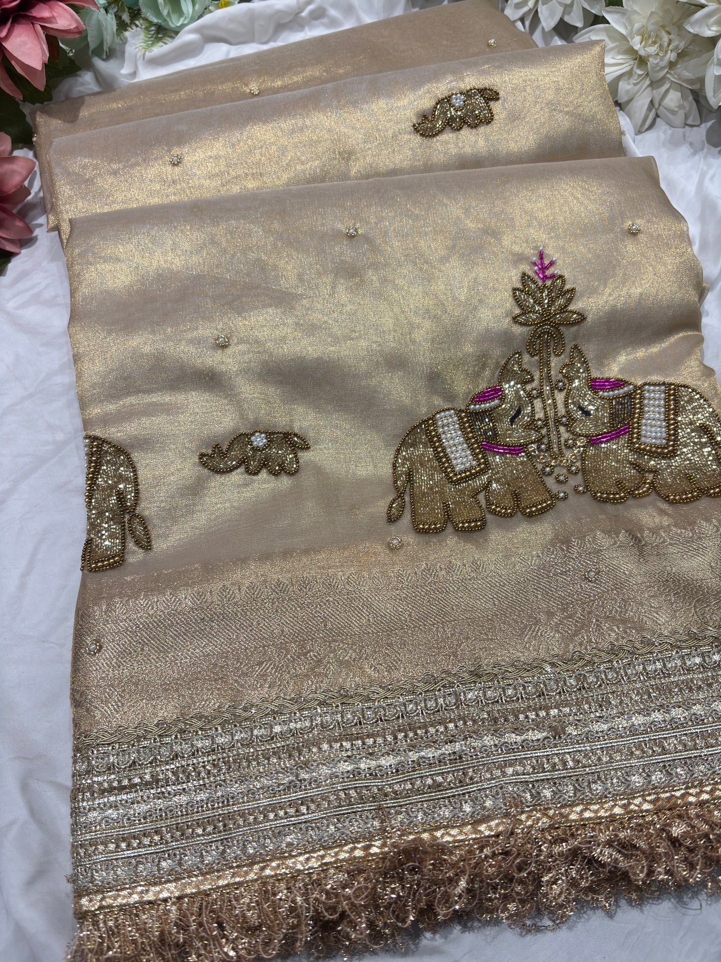Golden Colour Gajraj Maharani Saree With zari border