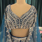 Blue Embroidered Lehenga with Full-Sleeve Blouse & Net Dupatta