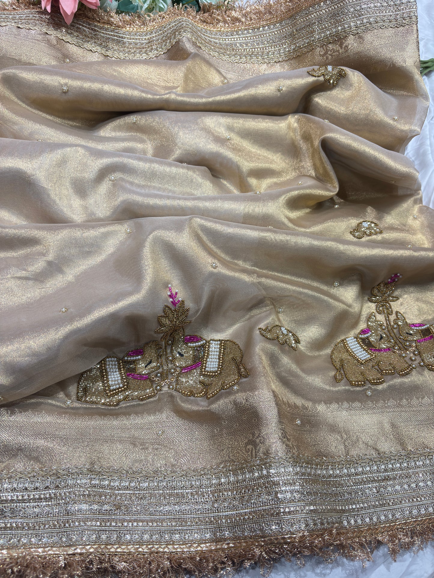 Golden Colour Gajraj Maharani Saree With zari border