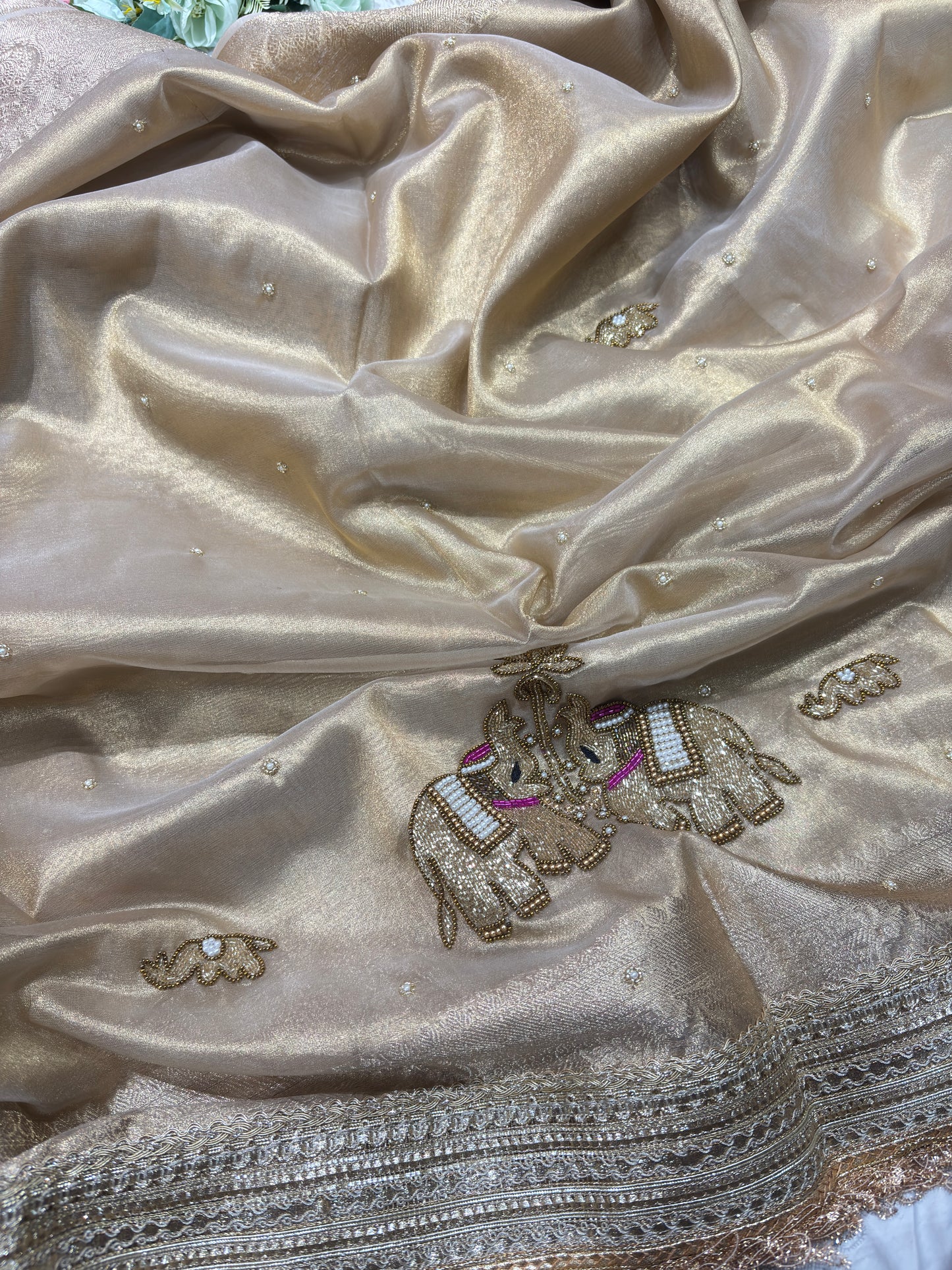 Golden Colour Gajraj Maharani Saree With zari border