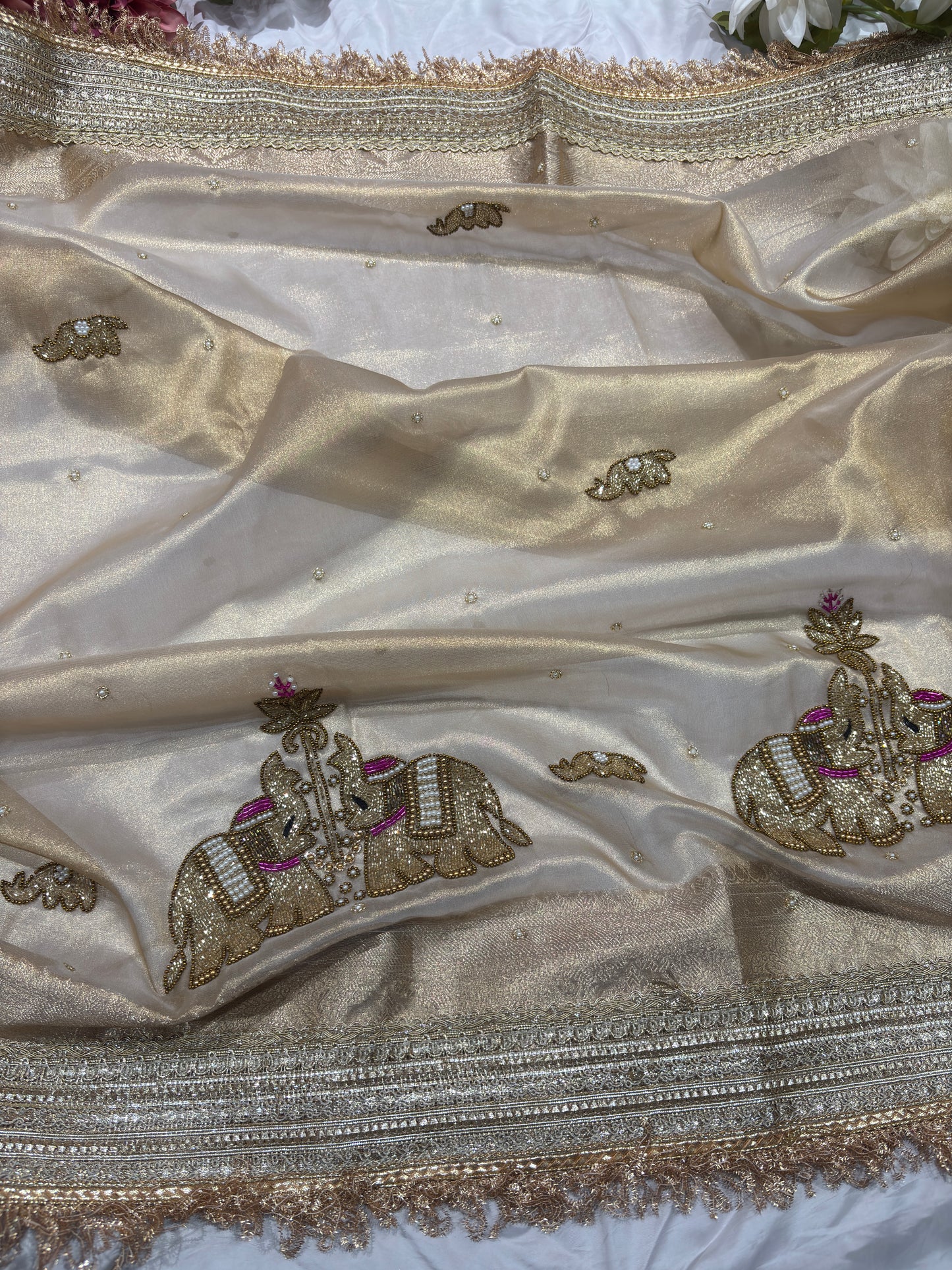 Golden Colour Gajraj Maharani Saree With zari border