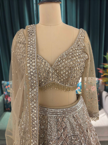 Embroidered Lehenga with Full-Sleeve Blouse & Net Dupatta