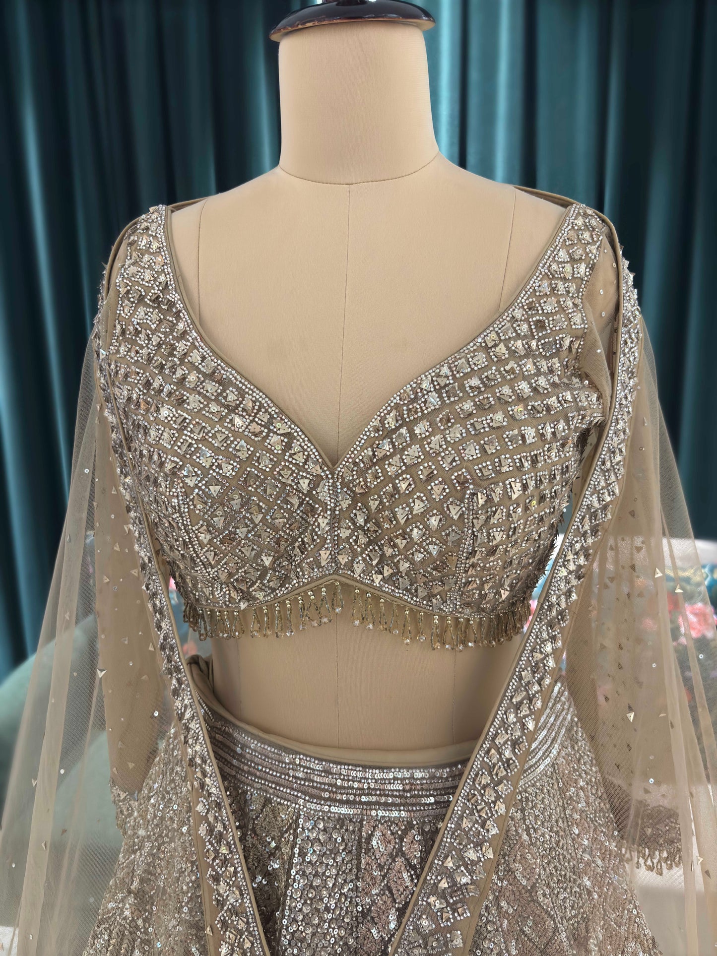 Embroidered Lehenga with Full-Sleeve Blouse & Net Dupatta