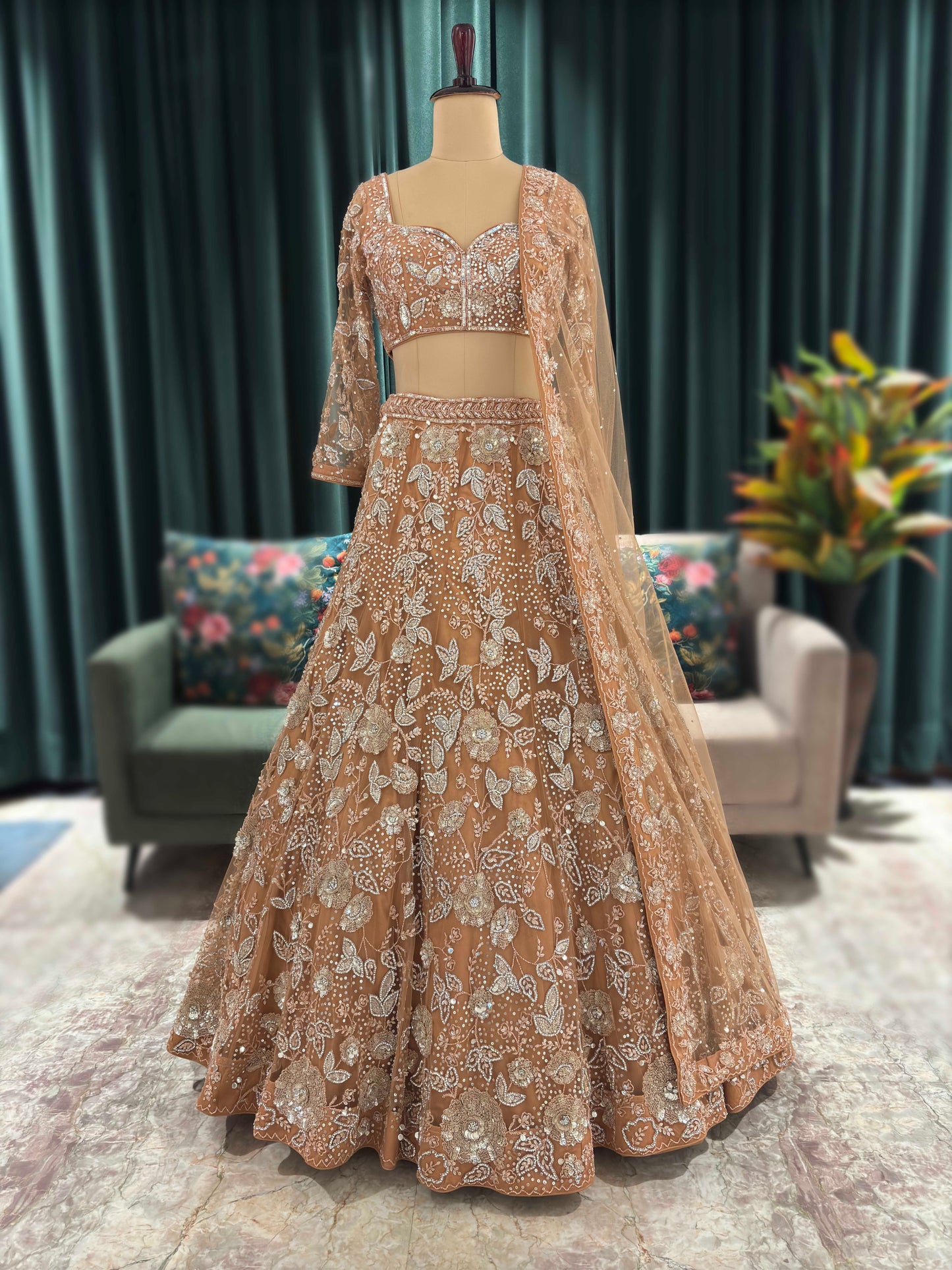 Geand  Designer Embroidered Lehenga With Elegant Floral Work