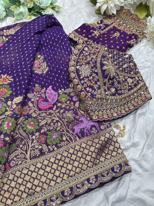 Royal Purple Designer Saree with Heavy Embroidery & Zari Work