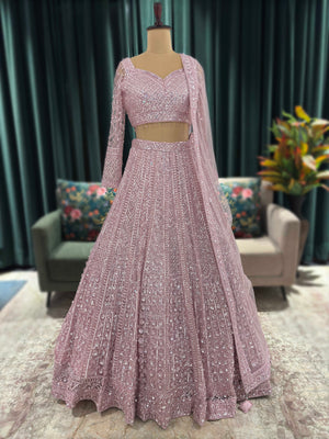 Rose Quartz Lehenga With Handcrafted Mirror Embroidery