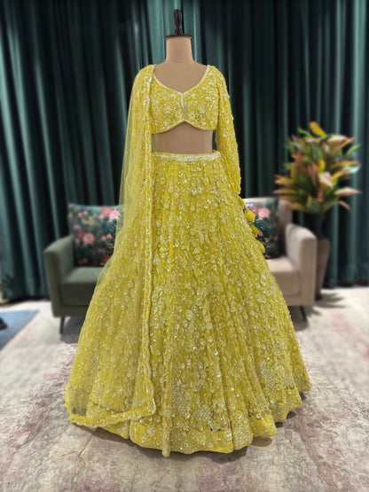 Yellow Heavy Embroidered Lehenga with Full-Sleeve Blouse