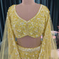 Yellow Heavy Embroidered Lehenga with Full-Sleeve Blouse