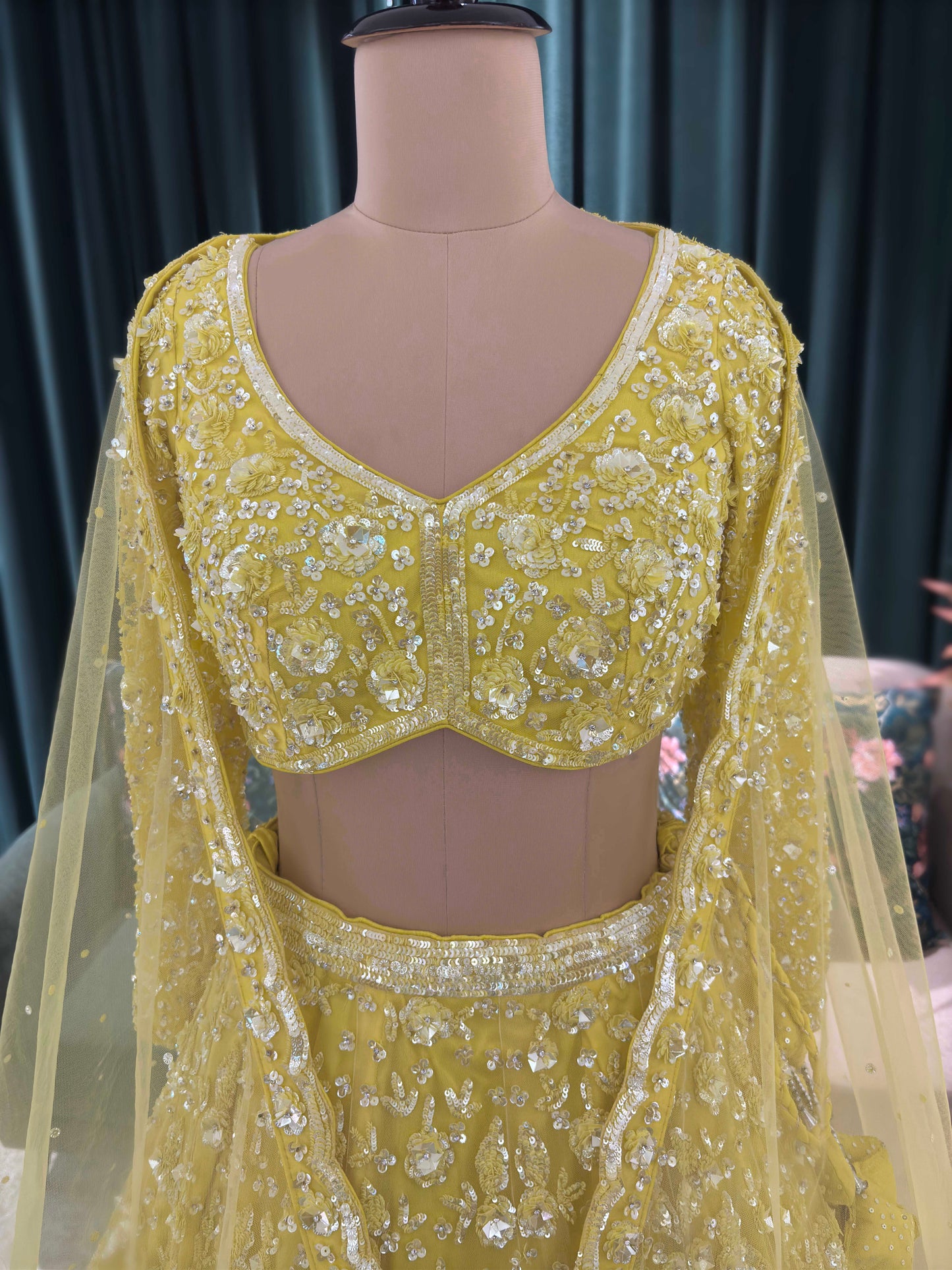 Yellow Heavy Embroidered Lehenga with Full-Sleeve Blouse