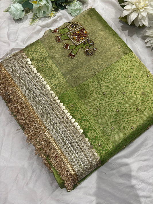 Green Colour Gajraj Maharani Saree With zari border