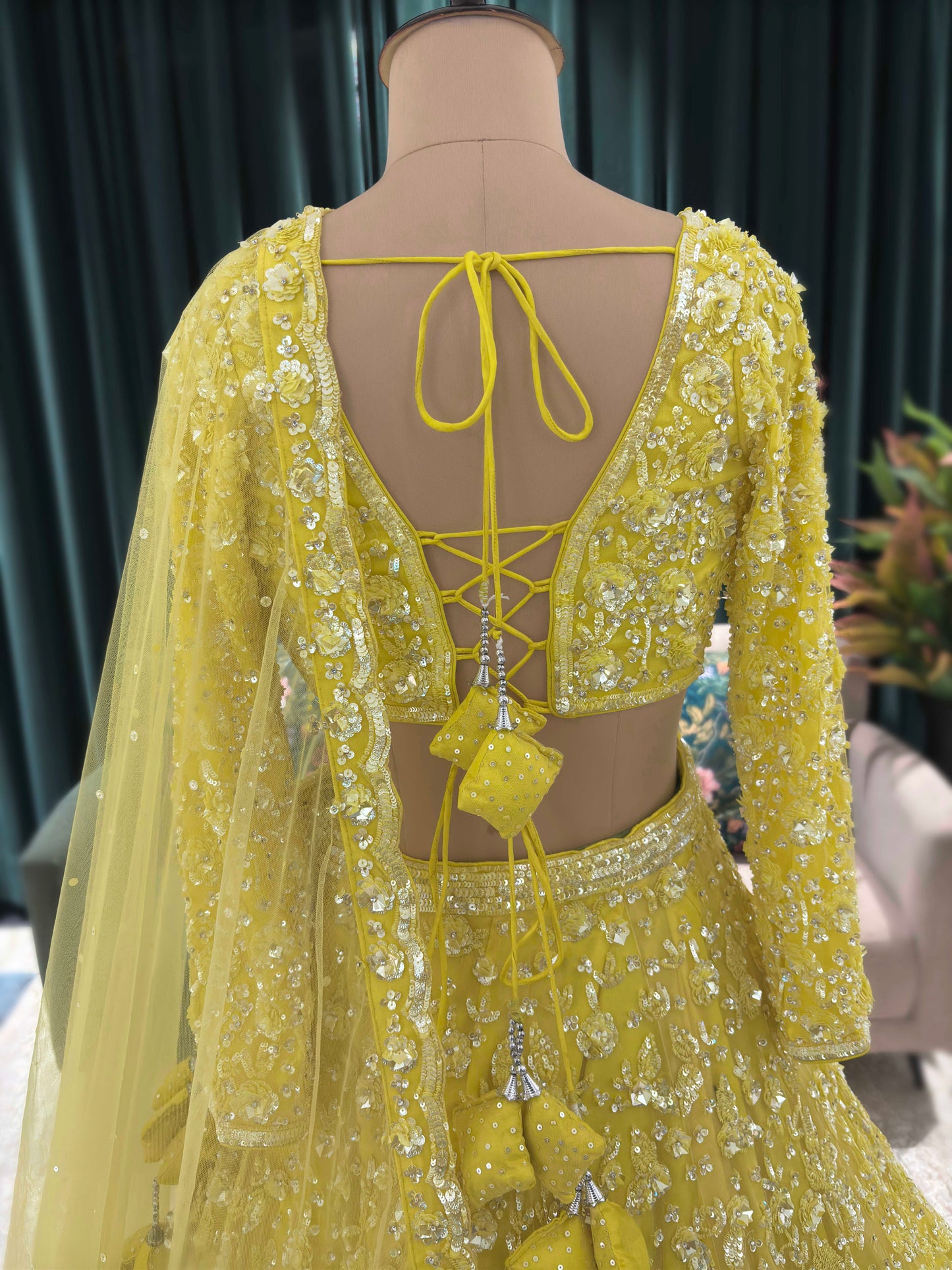 Yellow Heavy Embroidered Lehenga with Full-Sleeve Blouse
