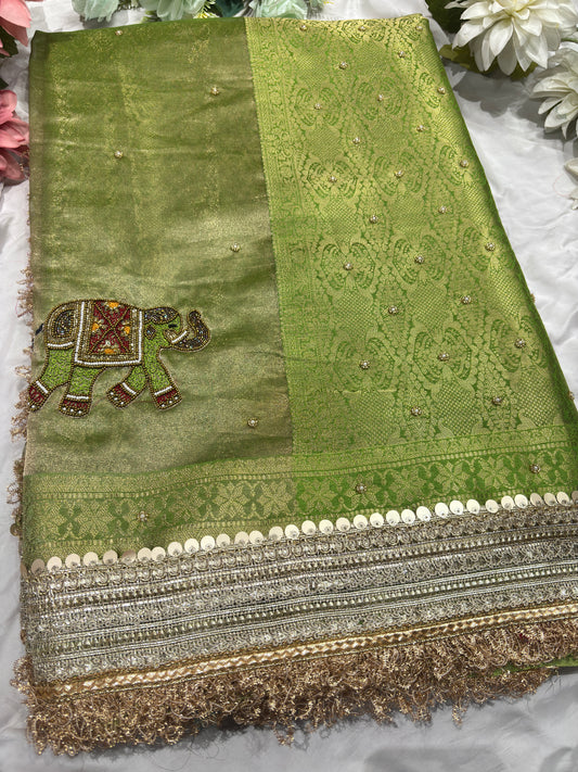 Green Colour Gajraj Maharani Saree With zari border