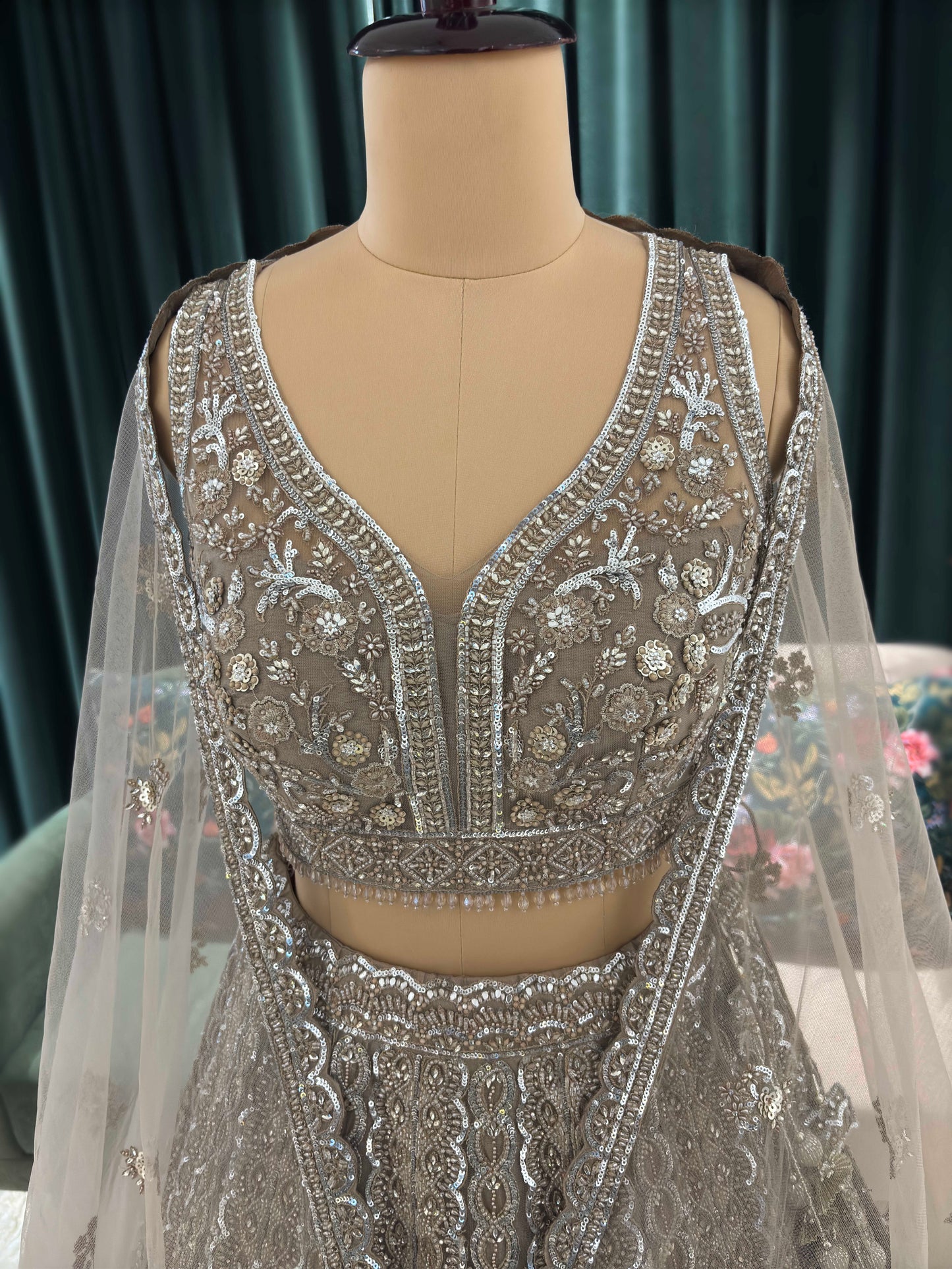 Grey Colour Designer Lehenga with Pearl & Sequins Work
