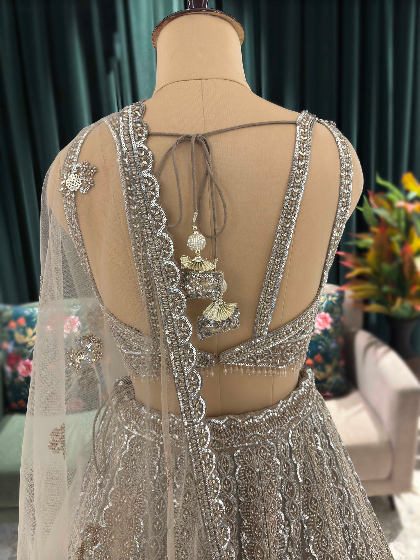 Grey Colour Designer Lehenga with Pearl & Sequins Work