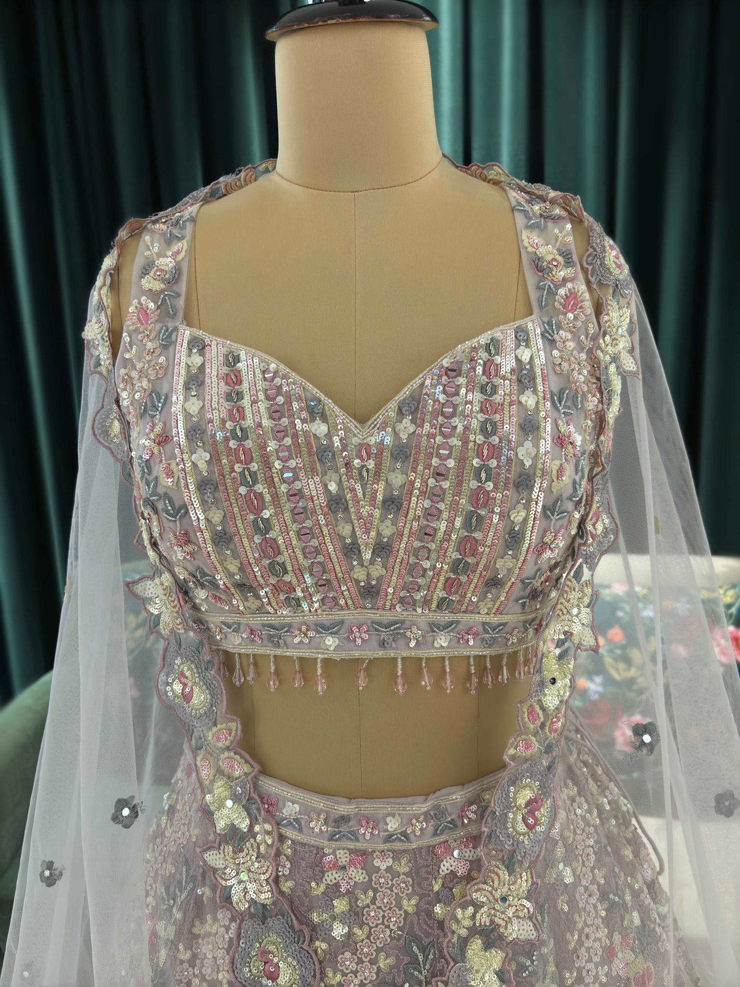 Baby-Pink Colour Lehenga with Knotting & Sequins Work