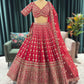 Bright Red Heavy Zari Embroidered Bridal Lehenga with Net Dupatta